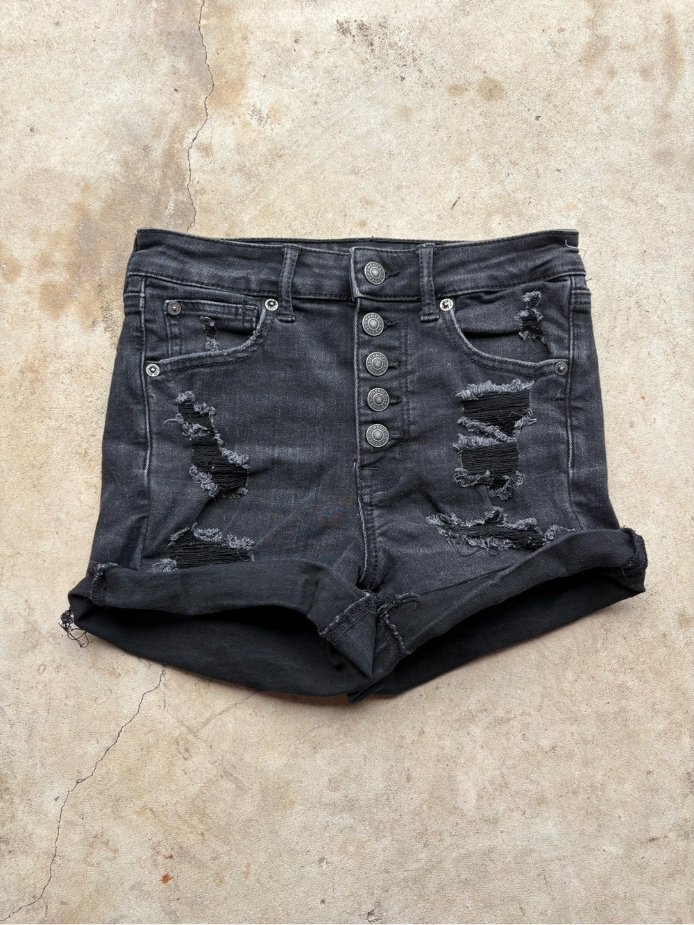 Y2K American Eagle Outfitter Black Distressed Hi-Rise Shortie